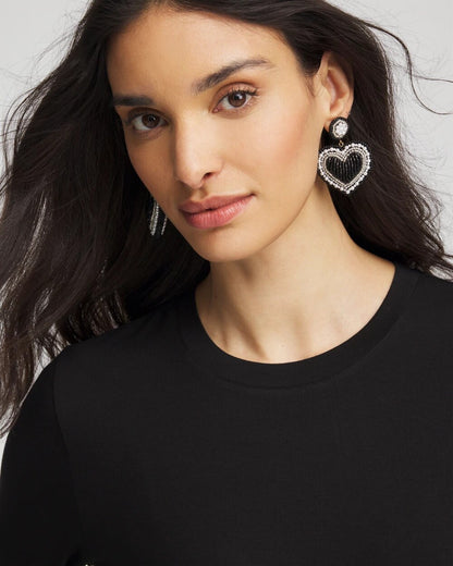 Chico's Black Beaded Heart Drop Earrings