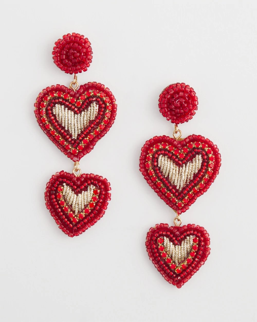 Chico's Red Beaded Heart Drop Earrings