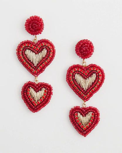 Chico's Red Beaded Heart Drop Earrings