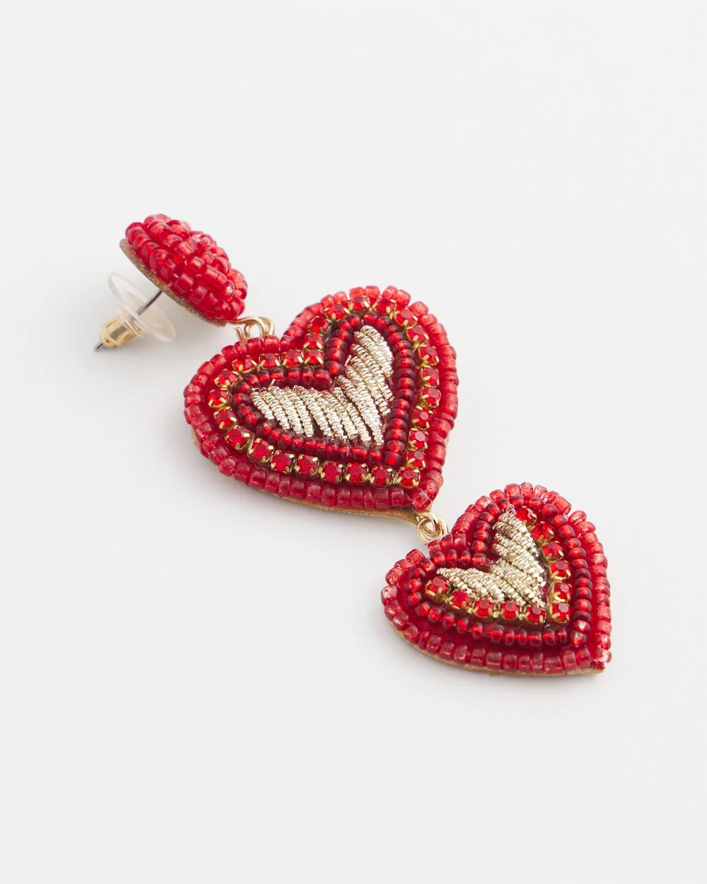 Chico's Red Beaded Heart Drop Earrings
