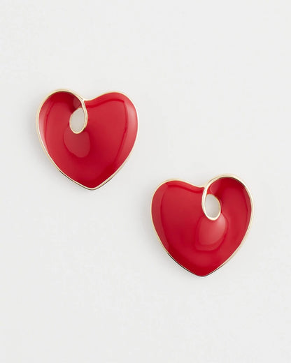 Chico's Red Enamel Heart Stud Earrings