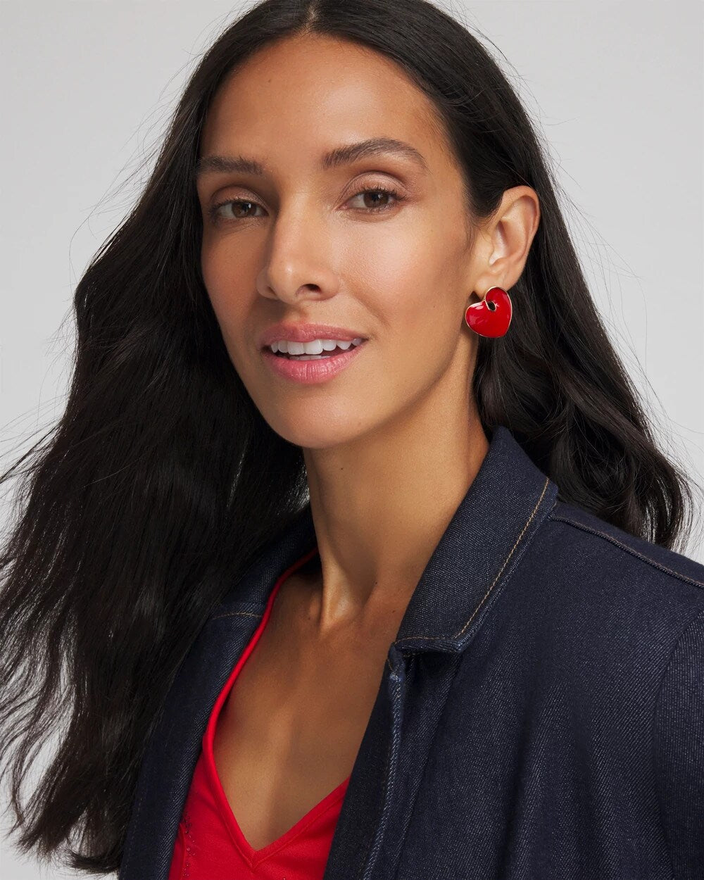 Chico's Red Enamel Heart Stud Earrings