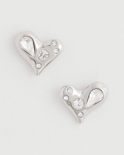 Chico's Mini Bejeweled Heart Stud Earrings