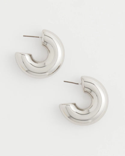 Chico's Silver Puff Hoop Earrings