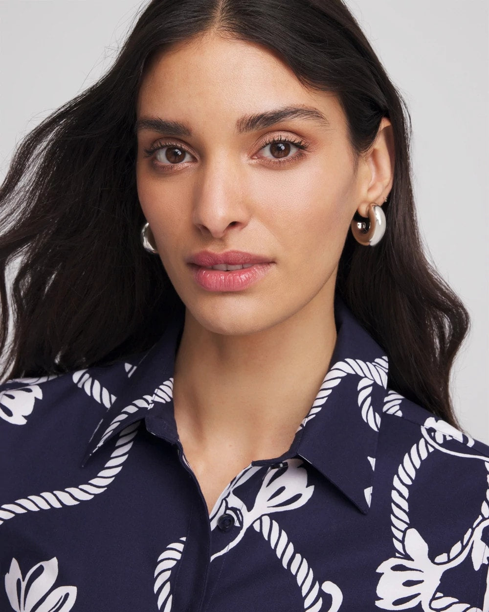 Chico's Silver Puff Hoop Earrings