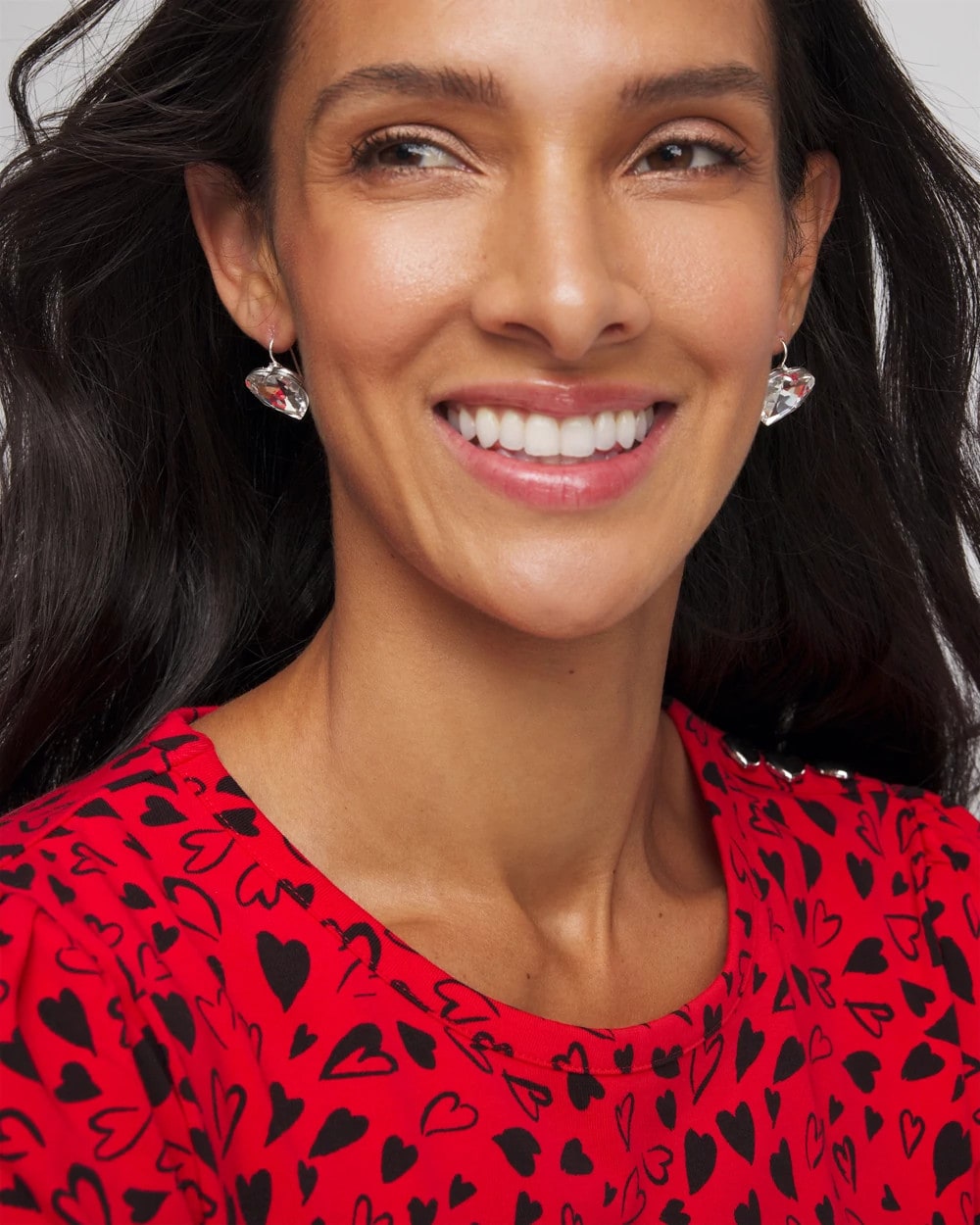 Chico's Crystal Heart Gem Drop Earrings