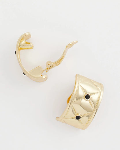 Chico's Black & Gold Quilted  Clip on Earrings