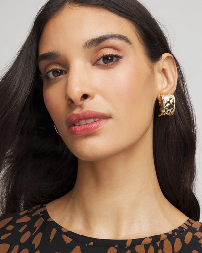 Chico's Black & Gold Quilted  Clip on Earrings