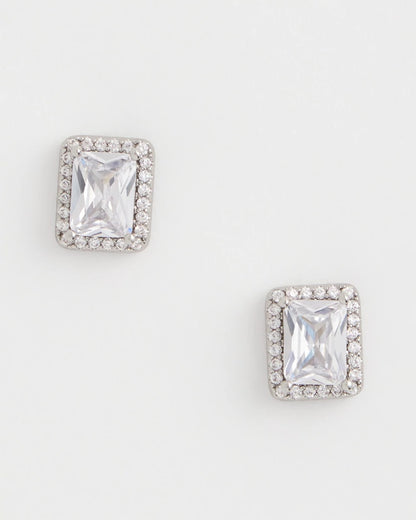 Chico's Silver Emerald Cut Stud Earrings