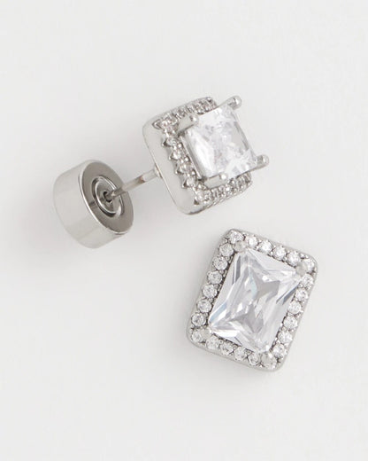 Chico's Silver Emerald Cut Stud Earrings