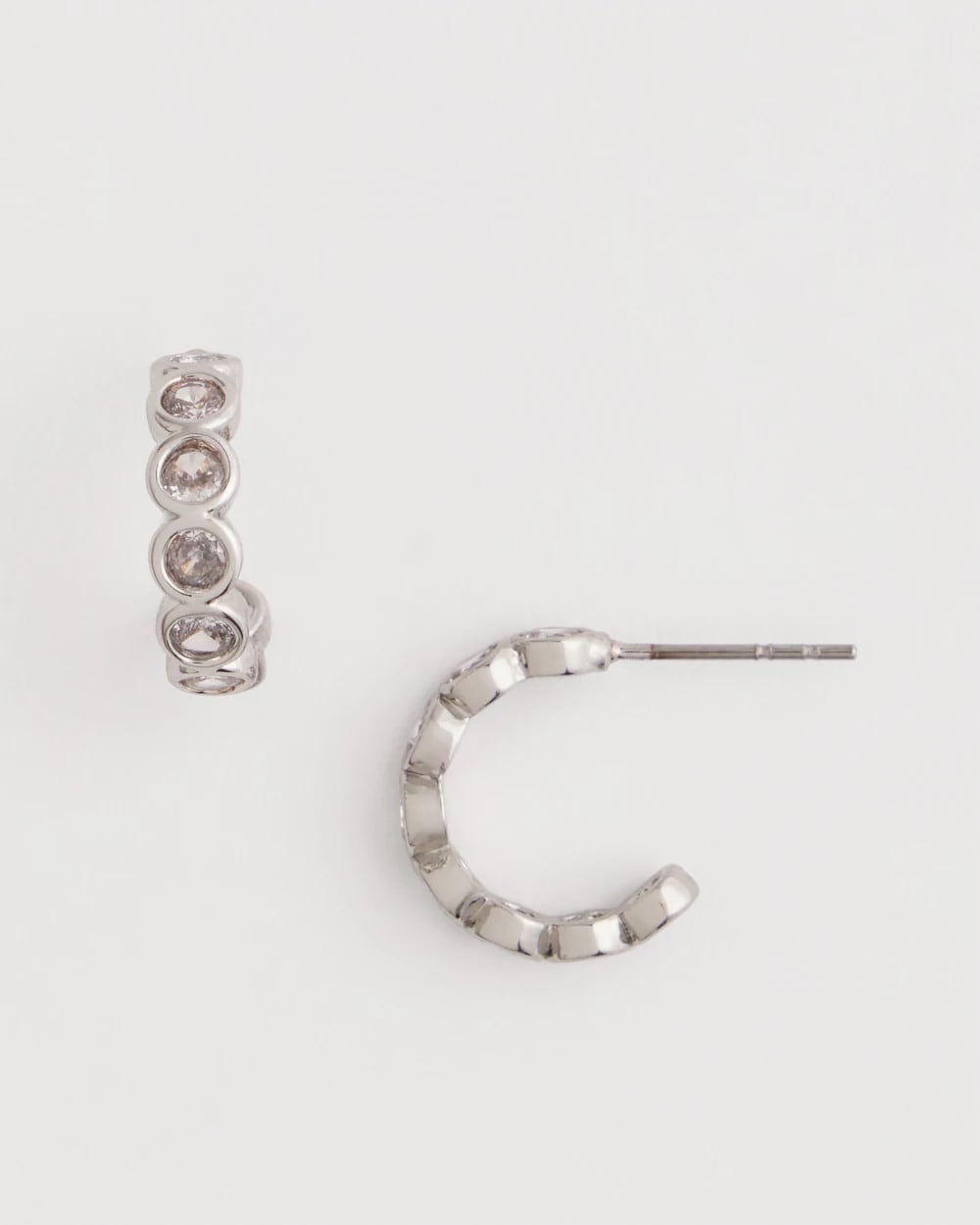 Chico's Silvertone Crystal Mini Hoop Earrings