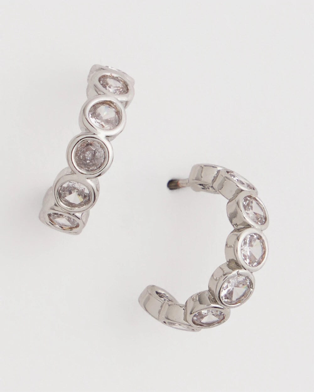 Chico's Silvertone Crystal Mini Hoop Earrings
