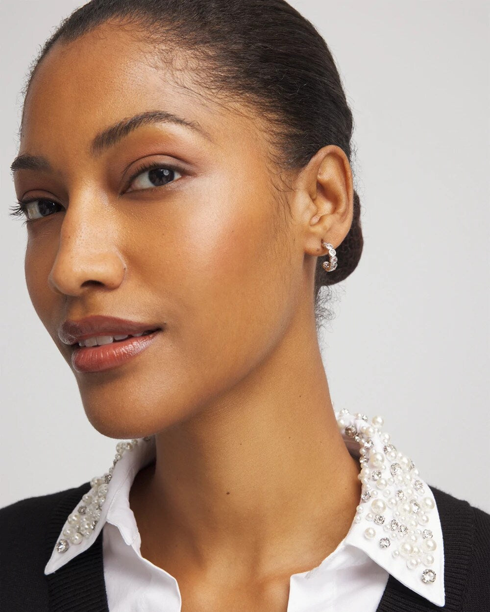 Chico's Silvertone Crystal Mini Hoop Earrings