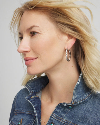 Chico's Silvertone Beaded Hoop Earrings