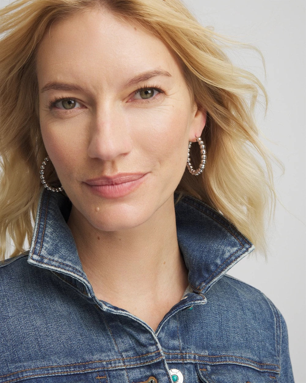 Chico's Silvertone Beaded Hoop Earrings