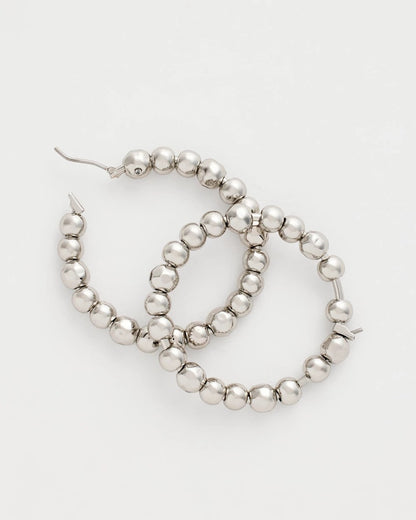 Chico's Silvertone Beaded Hoop Earrings