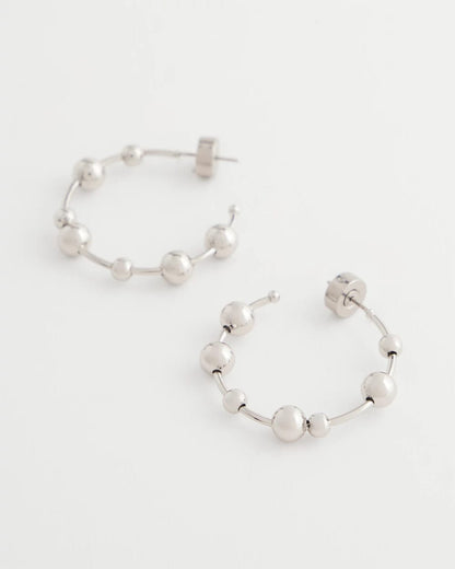 Chico's Silvertone Beaded Hoop Earrings