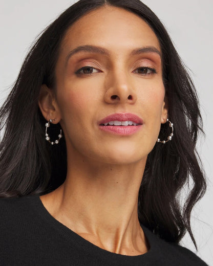 Chico's Silvertone Beaded Hoop Earrings