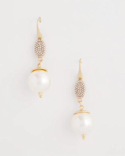 Chico's Faux Pearl and Pave Drop Earrings