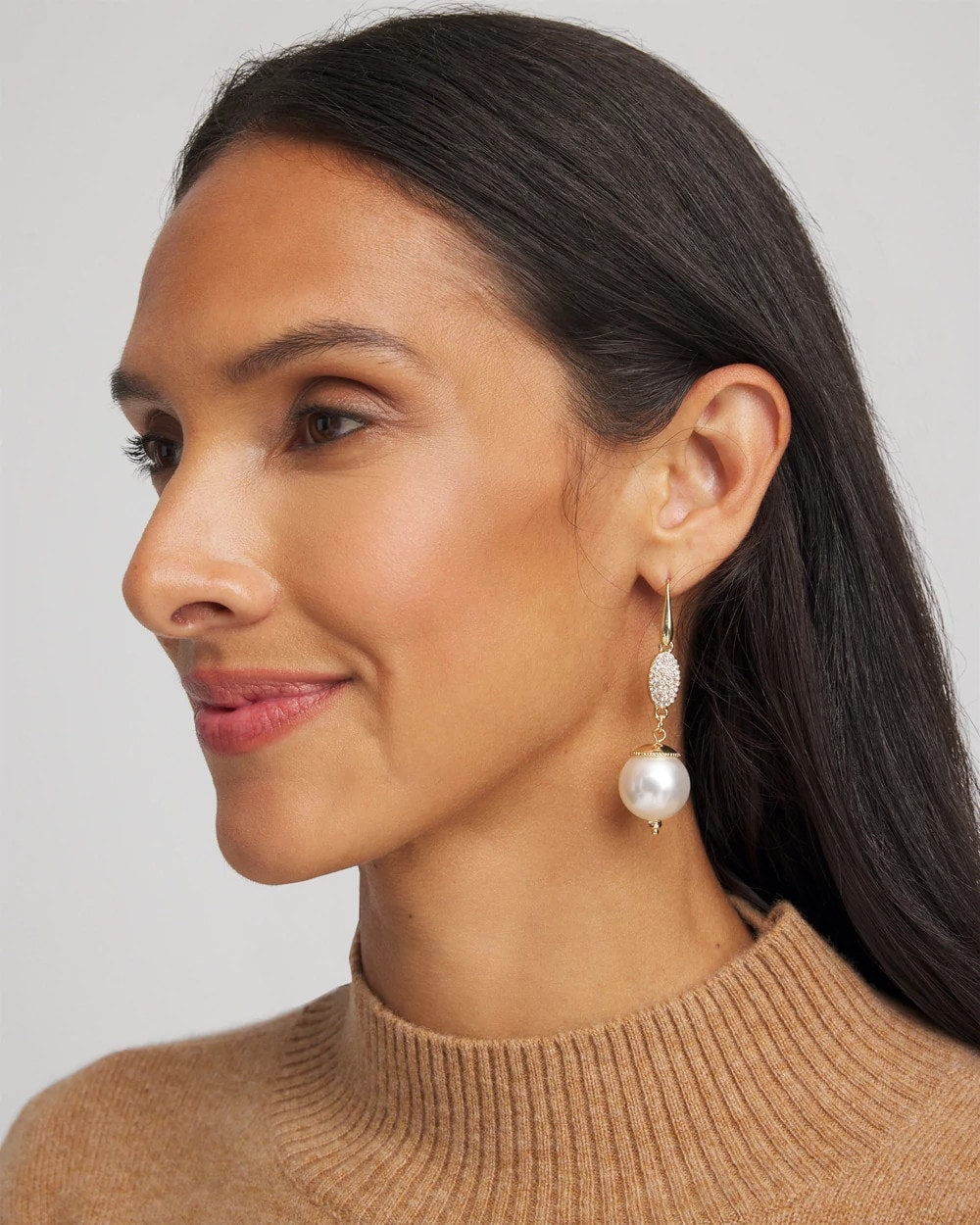 Chico's Faux Pearl and Pave Drop Earrings