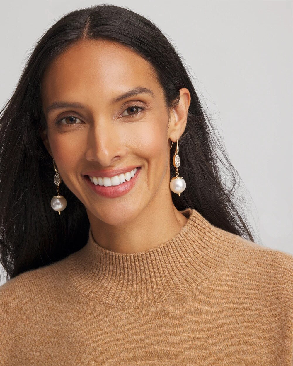 Chico's Faux Pearl and Pave Drop Earrings