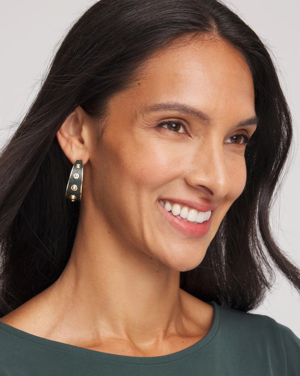 Chico's No Droop® Green & Gold Hoop Earrings