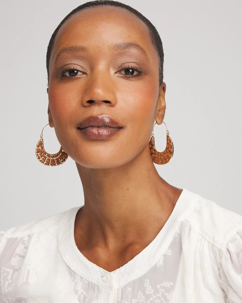 Chico's Leather Half-Moon Hoop Earrings