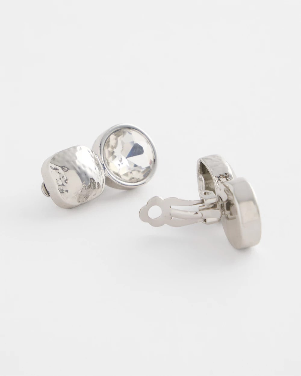 Chico's No Droop™ Silver Tone Crystal Clip-On Earrings
