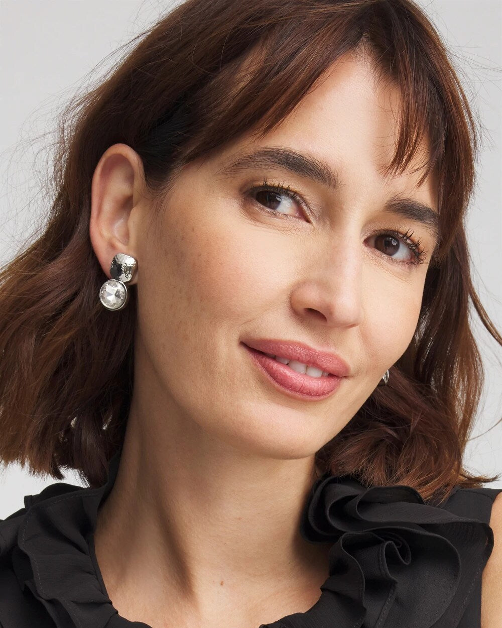 Chico's No Droop™ Silver Tone Crystal Clip-On Earrings