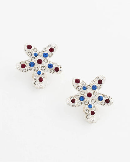 Chico's Red White & Blue Starfish Clip-On Earrings