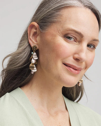 Chico's Floral Pearl Charm Earrings