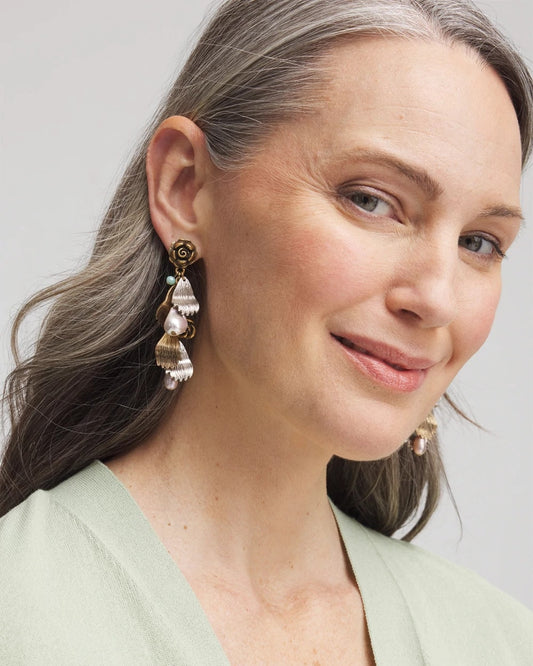 Chico's Floral Pearl Charm Earrings