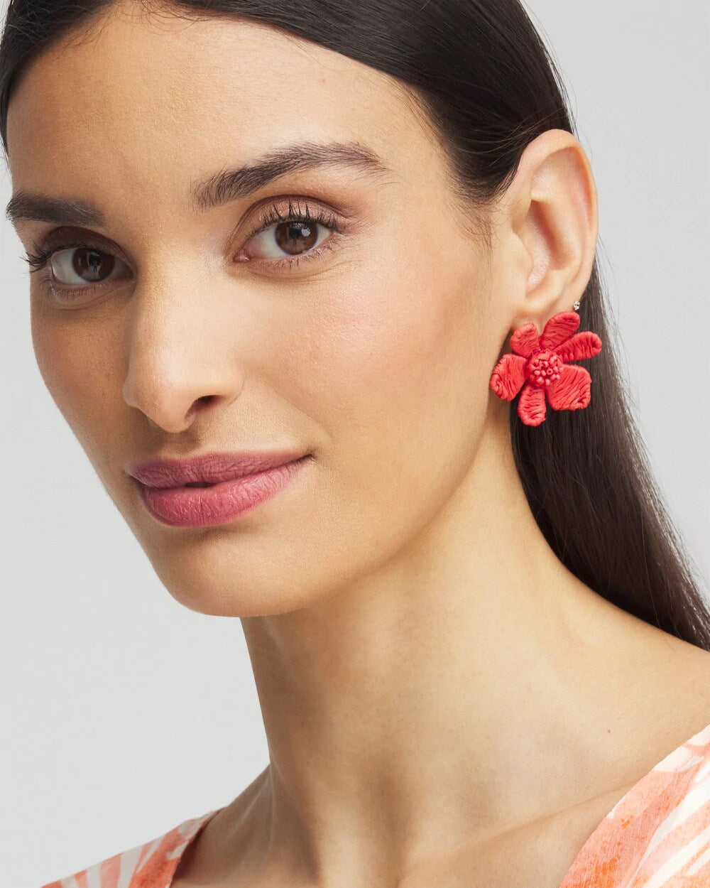 Chico's No Droop™ Coral Floral Stud Earrings