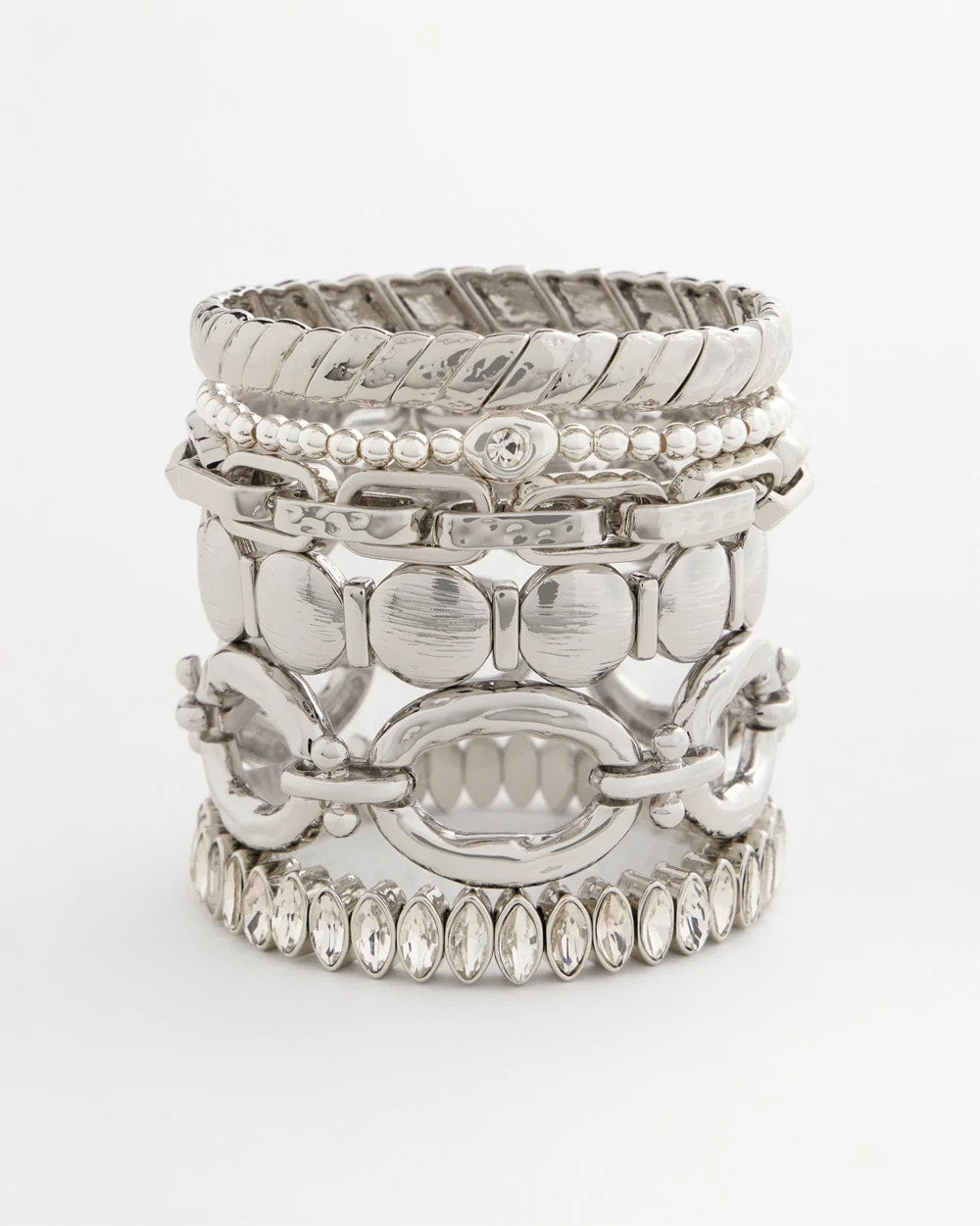 Chico's Silver Textured Circle Stretch Bracelet