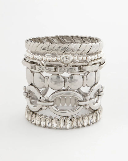 Chico's Silver Textured Circle Stretch Bracelet
