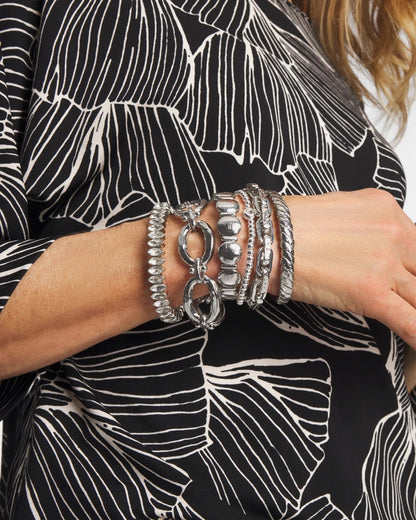 Chico's Silver Textured Circle Stretch Bracelet