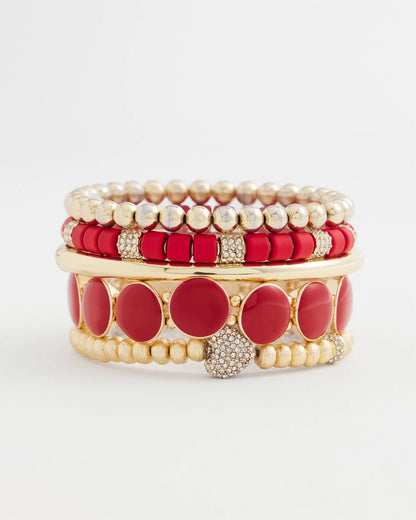 Chico's Red Barrel Bead Stretch Bracelet