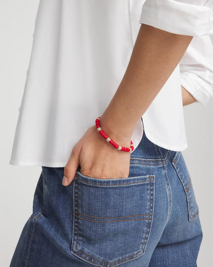 Chico's Red Barrel Bead Stretch Bracelet
