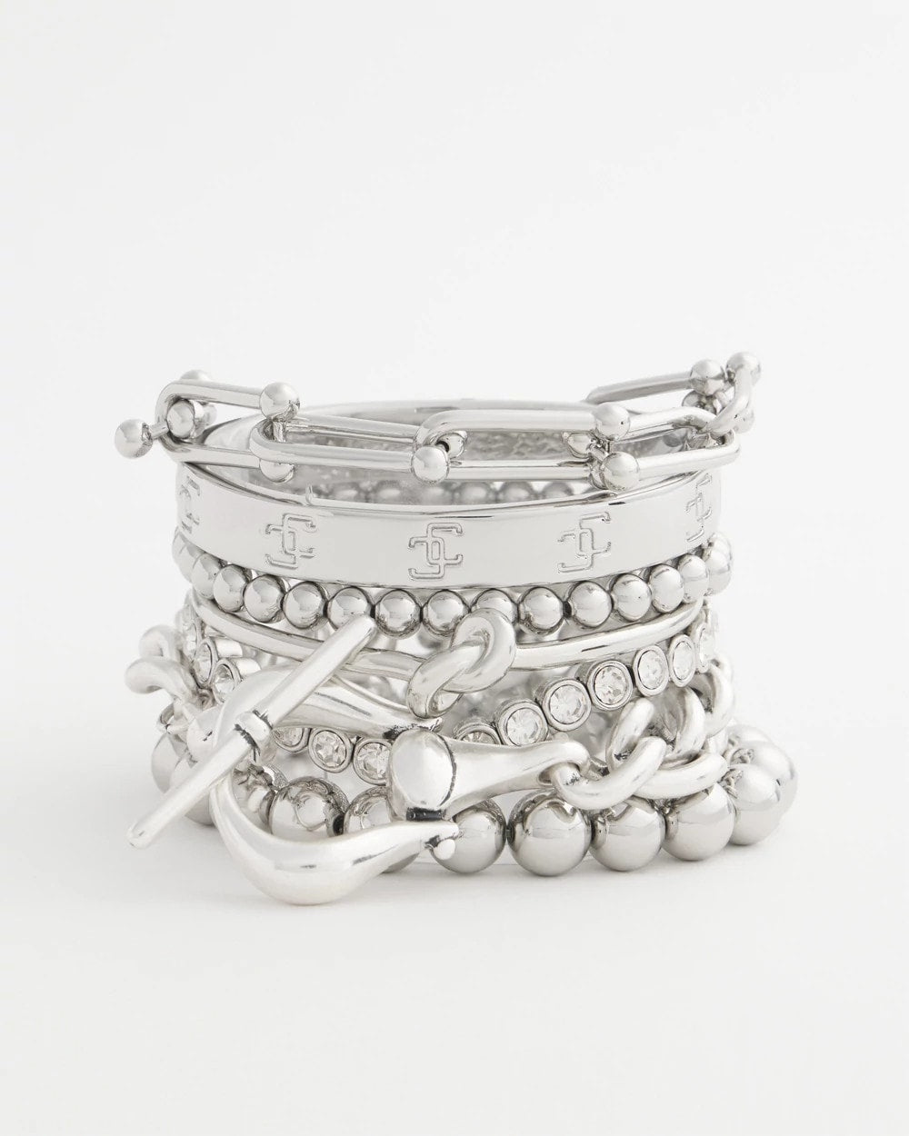 Chico's Small Beaded Silver Tone Stretch Bracelet