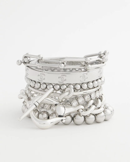 Chico's Small Beaded Silver Tone Stretch Bracelet