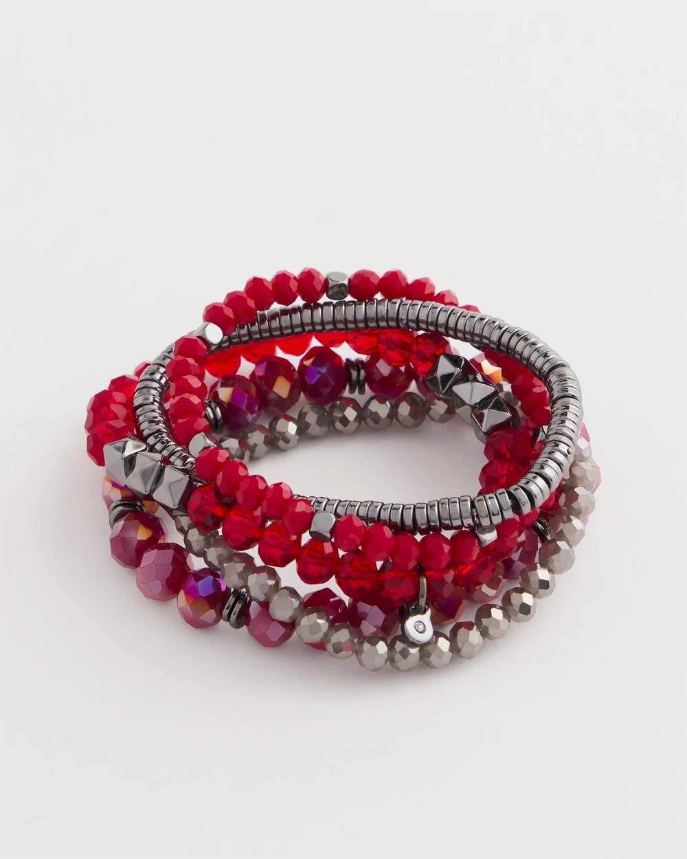 Chico's Red Stretch Set of Five Beaded Bracelets