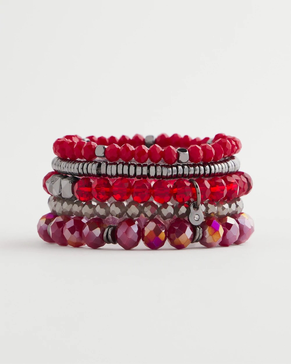 Chico's Red Stretch Set of Five Beaded Bracelets