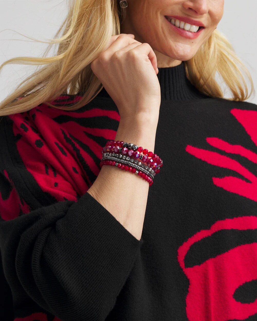 Chico's Red Stretch Set of Five Beaded Bracelets