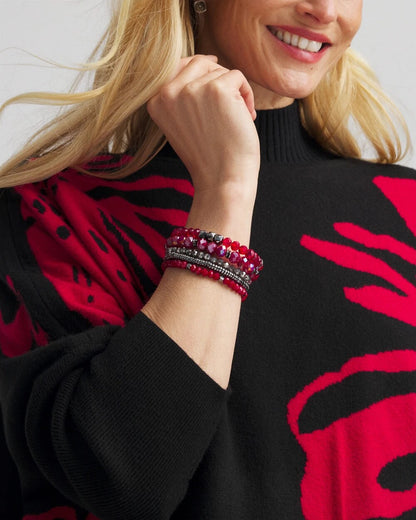Chico's Red Stretch Set of Five Beaded Bracelets