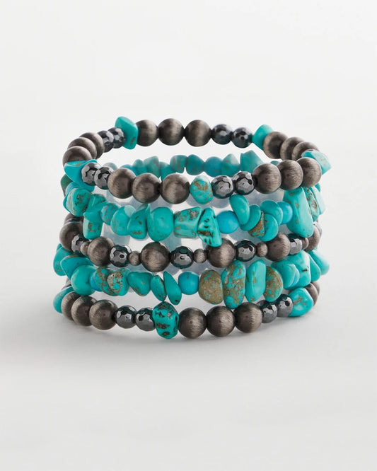 Chico's Turquoise Stone Stretch Set of Five Beaded Bracelets