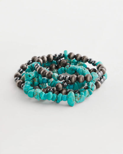Chico's Turquoise Stone Stretch Set of Five Beaded Bracelets