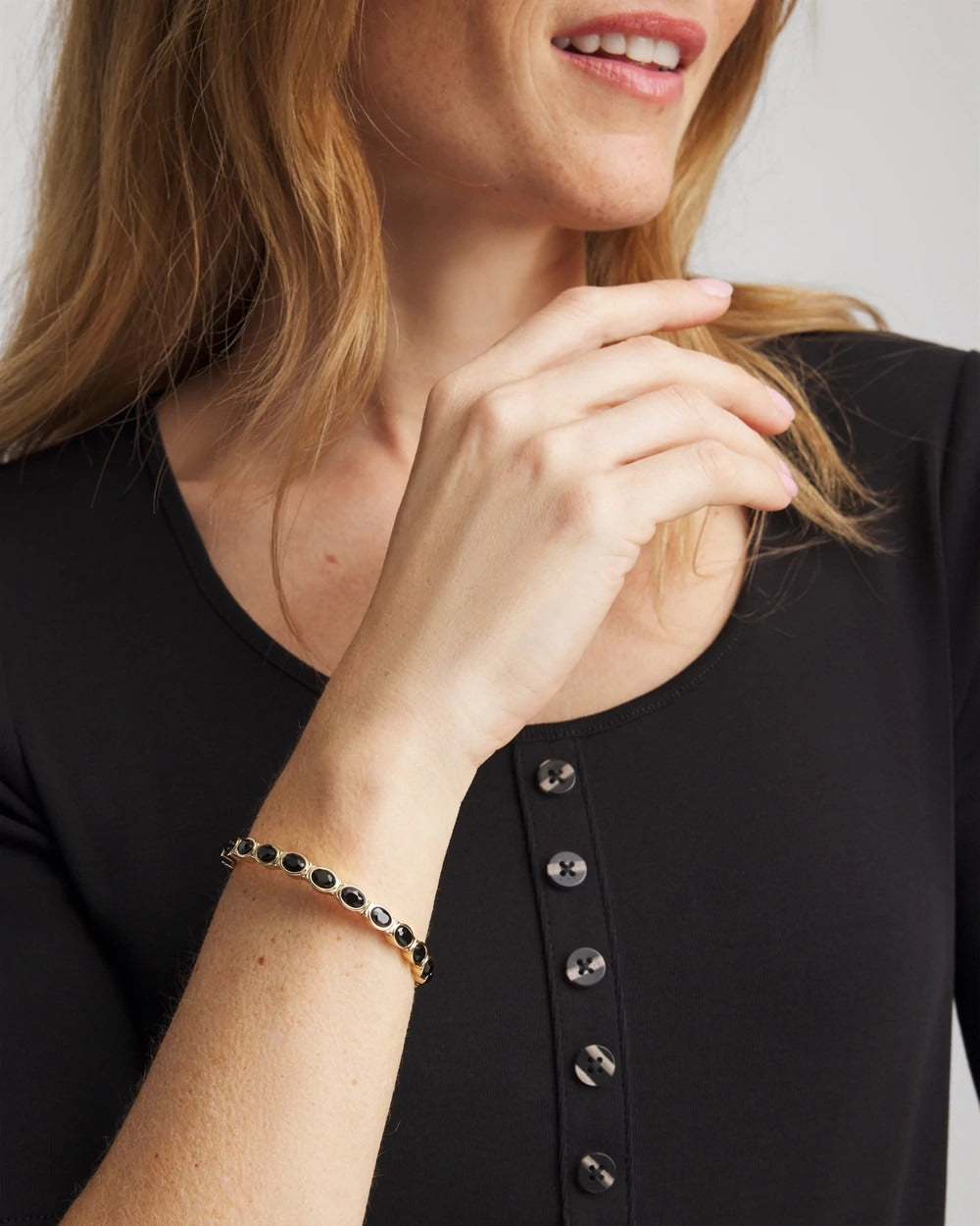 Chico's Small Black Faceted Gem Stretch Cuff Bracelet