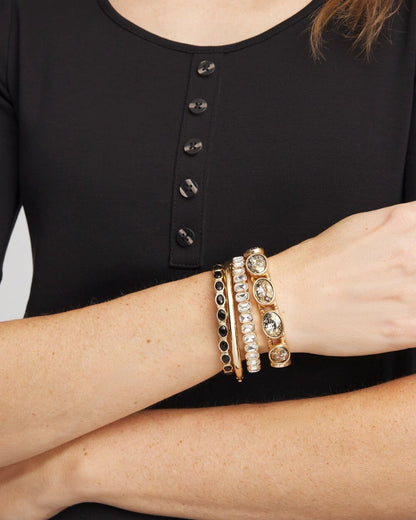 Chico's Small Black Faceted Gem Stretch Cuff Bracelet