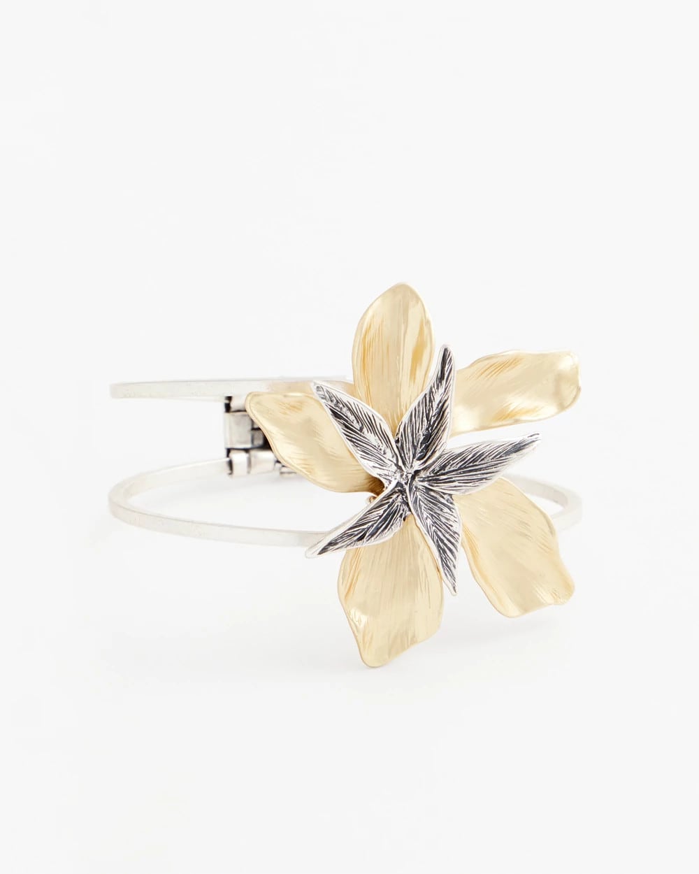 Chico's Mixed-Metal Floral Cuff Bangle Bracelet