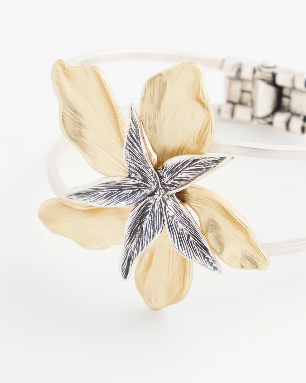 Chico's Mixed-Metal Floral Cuff Bangle Bracelet